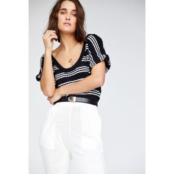 Callahan Black and White Striped Knit Top Size Medium - Picture 2 of 7